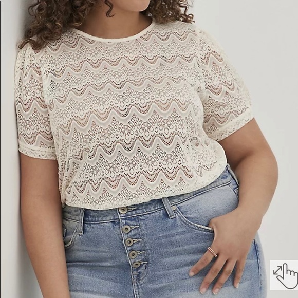 Torrid ivory puff sleeve tee- stretch lace ivory - Picture 1 of 4